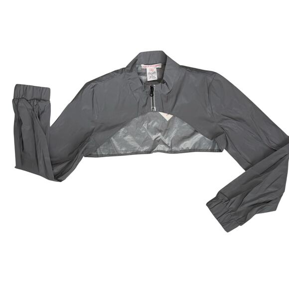 Gray Cropped Windbreaker Jacket Sz Small Reflective Fabric Bolero Style Festival - Picture 12 of 15